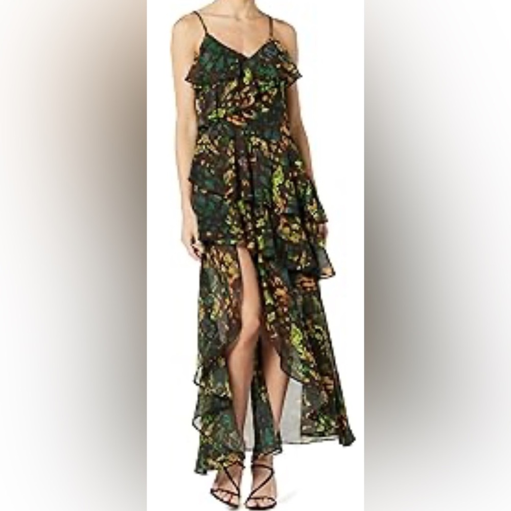 New - The Drop Women’s Ruffle Tiered Maxi Multi Abstract Print Dress